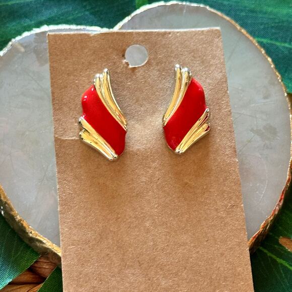 BOGO FREE RED GOLD STUD EARRINGS 80’s glam - Picture 1 of 4